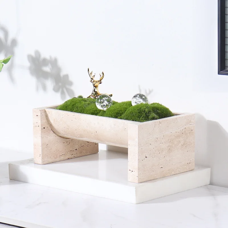 Aloe Vera Pot - Doğal Mermer Taş Saksılar Vintage Traverten