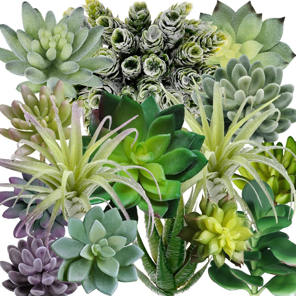 Echeveria Succulent - 15'li Paket Çeşitli Yapay Sukulent Bitkiler