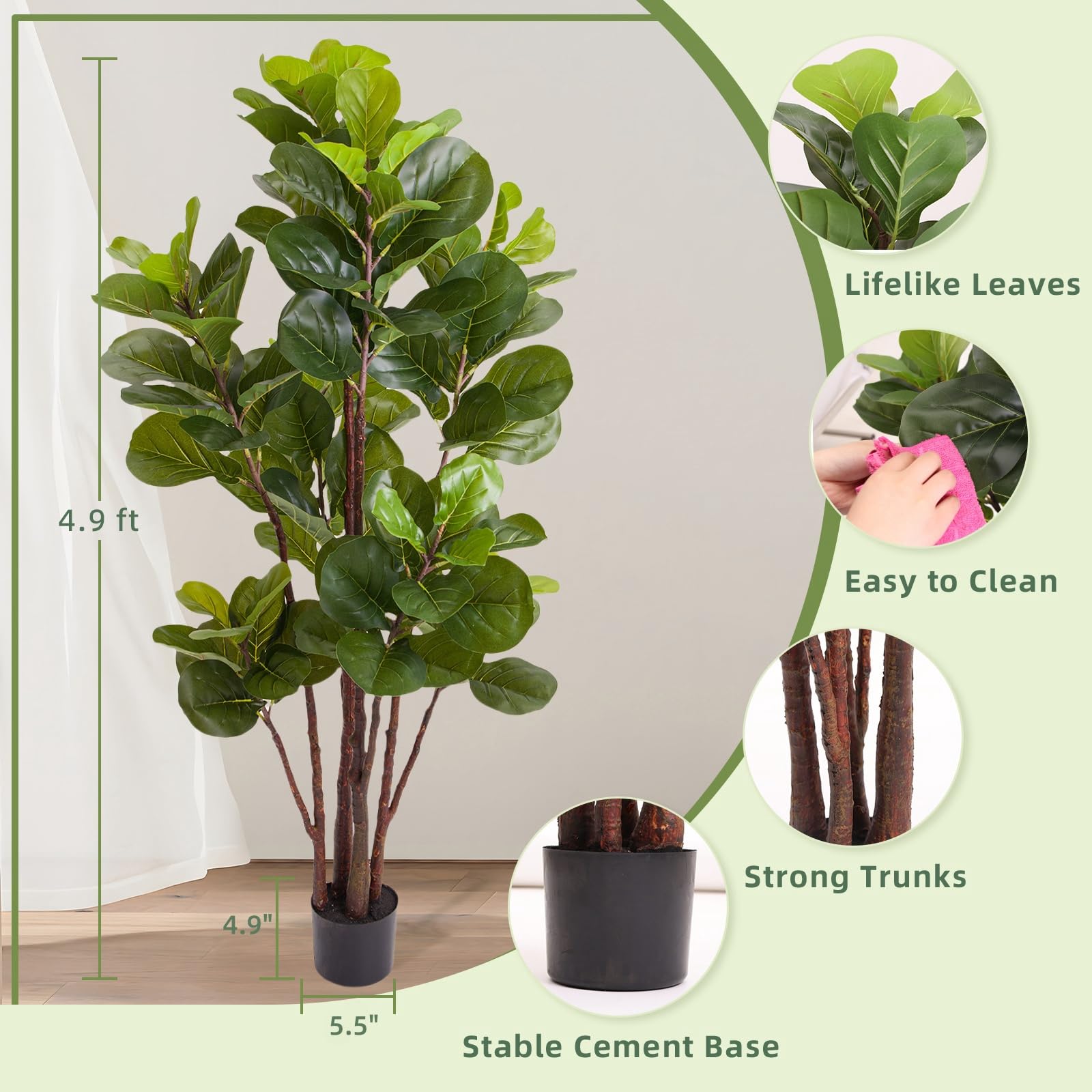 Yapay Fiddle Leaf Fig Ağacı, 1 - Ficus Lyrata Tree incelemesi ve fiyatı